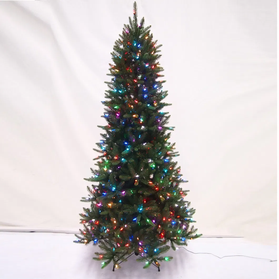 Factory Low Cost 6.5FT/7FT/7.5FT Pre-Lit Christmas Polychrome Hinged Tree