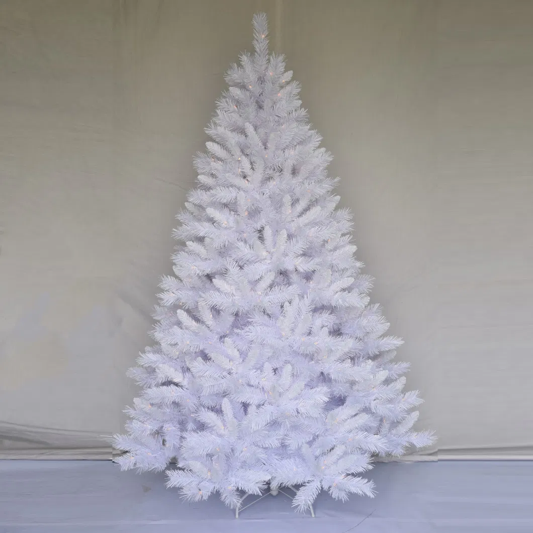 Factory Wholesale Artificial Pre-Lit White PVC Shining Hinged Slim Tree for Christmas