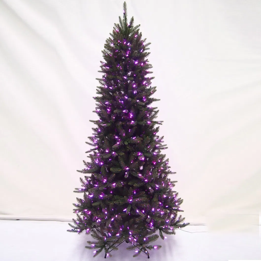 Factory Low Cost 6.5FT/7FT/7.5FT Pre-Lit Christmas Polychrome Hinged Tree