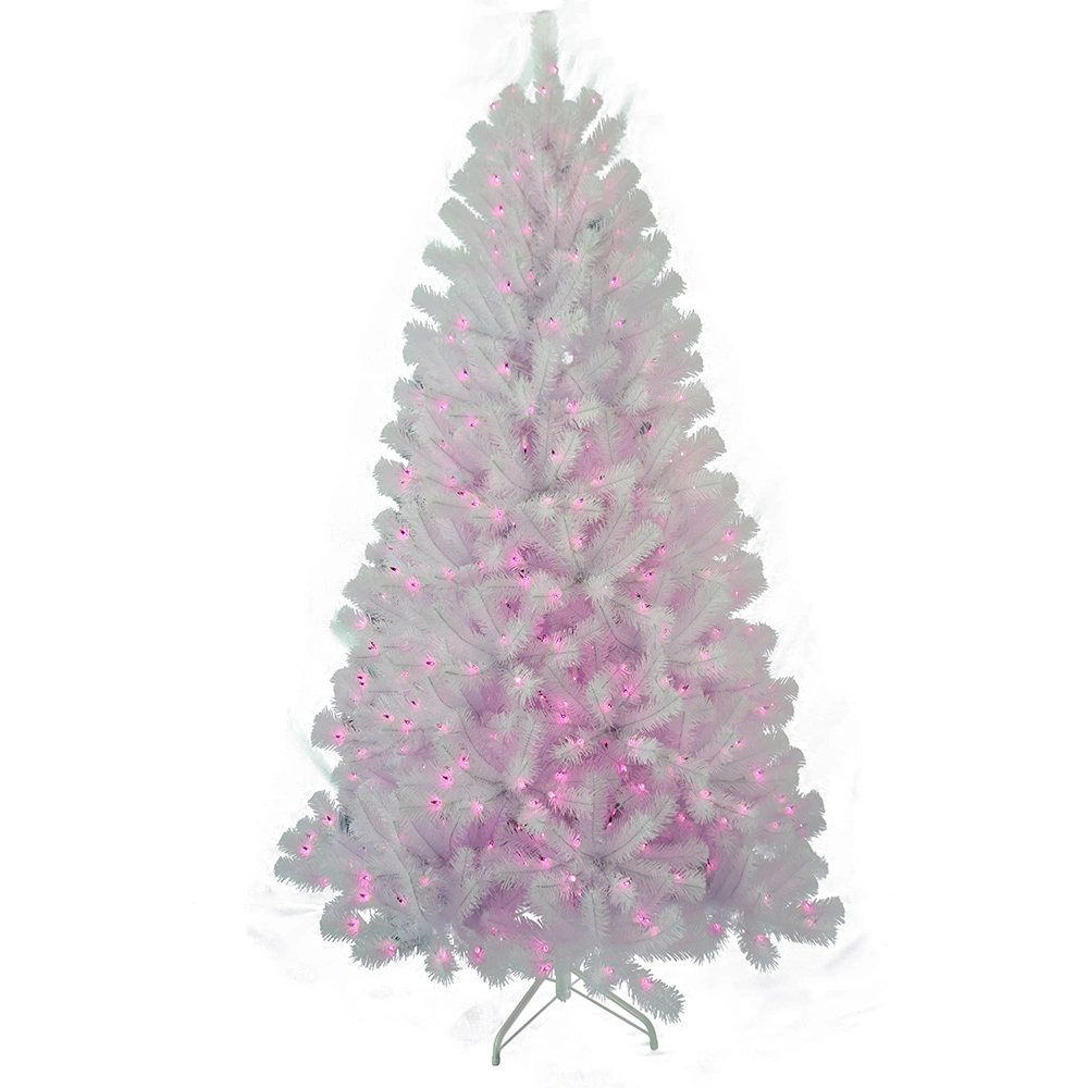 Factory Customized 6.5FT Artificial Christmas Whitfir Hinged Tree with Pink Clear Lights-UL