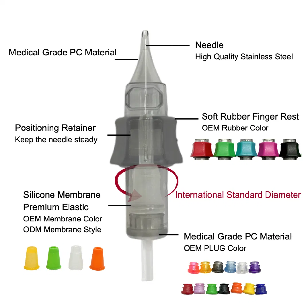 Sterilized Disposable OEM ODM Tattoo Needle Cartridge with Silicone Finger Rest for Permanent Makeup Tattoo Body Art Use