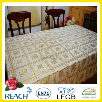  137 Cm Vinyl PVC Lace Crochet Tablecloth with Roll Gold/Silver Coated