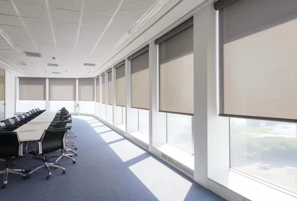 Waterproof Flame Retardant Non-Deformable Semi-Blackout Roller Curtains for Office Commerce Places