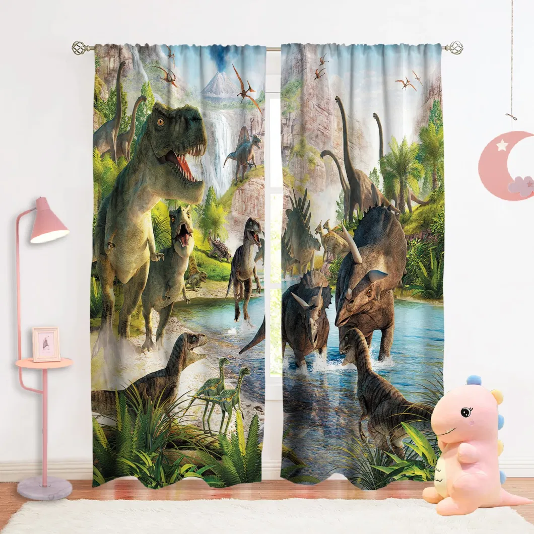 Curtains for Kids Bedroom - Dinosaur Window Drapes for Boys and Girls Living Room, 3D Jurassic Nature Cute Room Decor 2 Panel