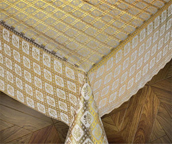 137 Cm Vinyl PVC Lace Crochet Tablecloth with Roll Gold/Silver Coated