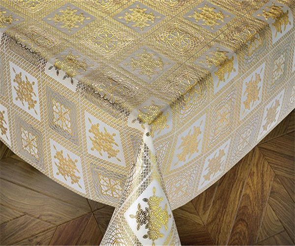 137 Cm Vinyl PVC Lace Crochet Tablecloth with Roll Gold/Silver Coated