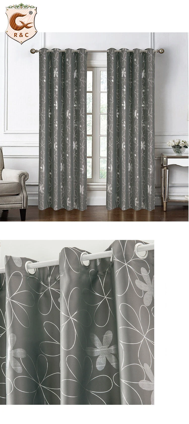 Hot Selling Printed Printing Curtain Jacquard Fabric with Printing 100% Polyester Flat Window PVC Bag Inside Grommet Modern Rope