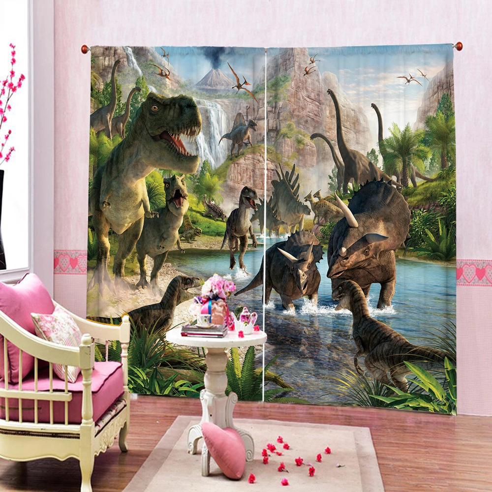 Curtains for Kids Bedroom - Dinosaur Window Drapes for Boys and Girls Living Room, 3D Jurassic Nature Cute Room Decor 2 Panel