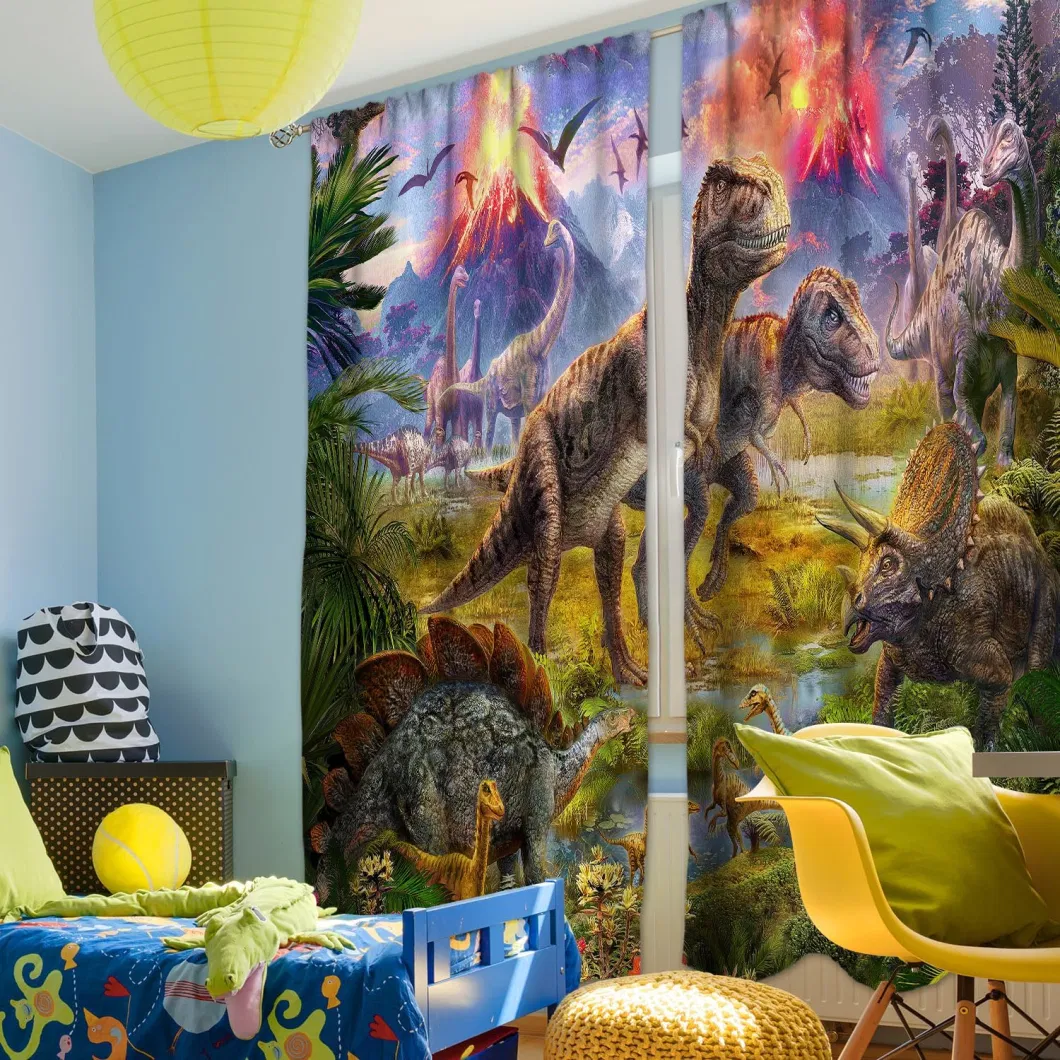 Curtains for Kids Bedroom - Dinosaur Window Drapes for Boys and Girls Living Room, 3D Jurassic Nature Cute Room Decor 2 Panel