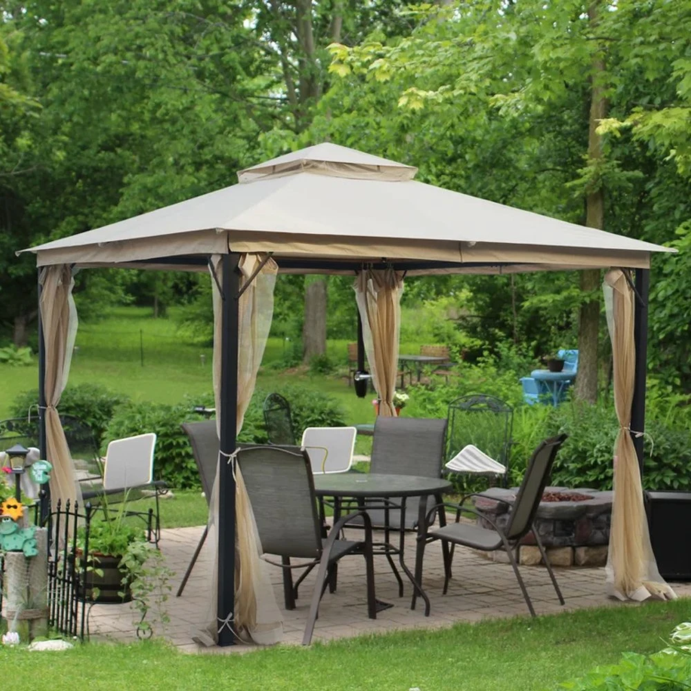 Round Garden Wedding Gazebo Tent Outdoor 4X3 with Privacy Curtains