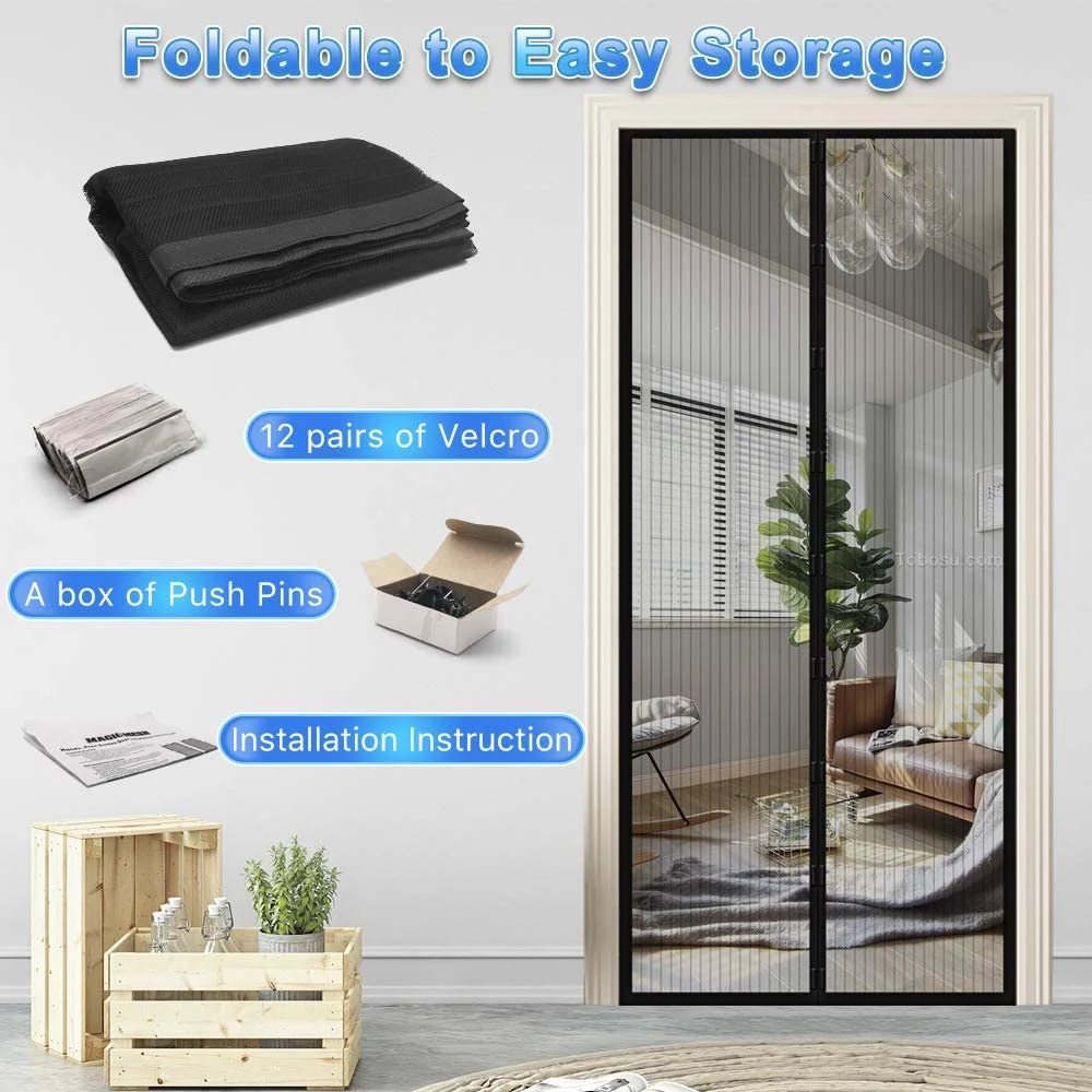 Magnetic Curtains Closing Automatically Hands Free for Door with Mesh Curtain Anti Mosquito Door Screen
