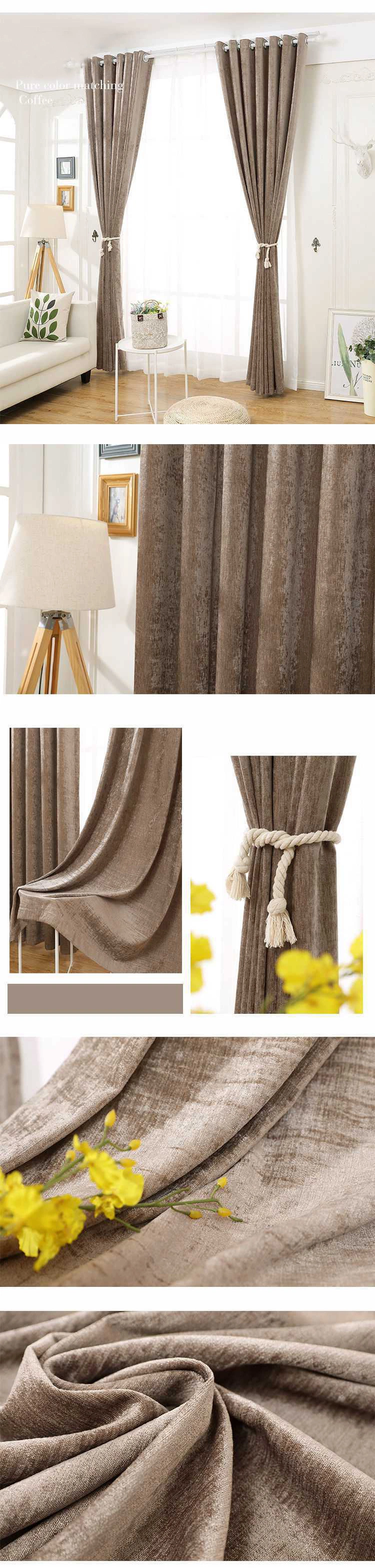 Solid Color Thickened Semi Shading Curtain, Living Room Bedroom Project Custom-Made, Delicate Han