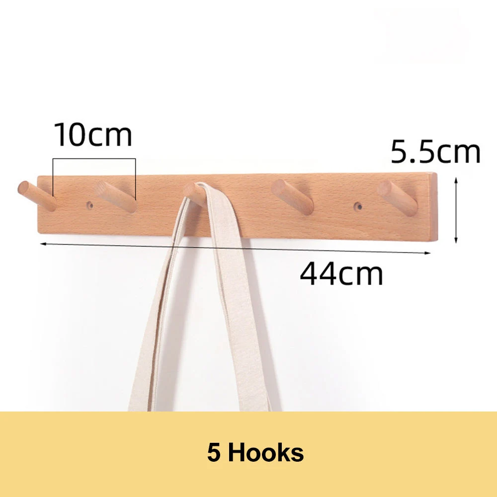 Bedroom Wooden Rack Wall Mounted Space-Saving Hook Rack with 4 Retractable Hook