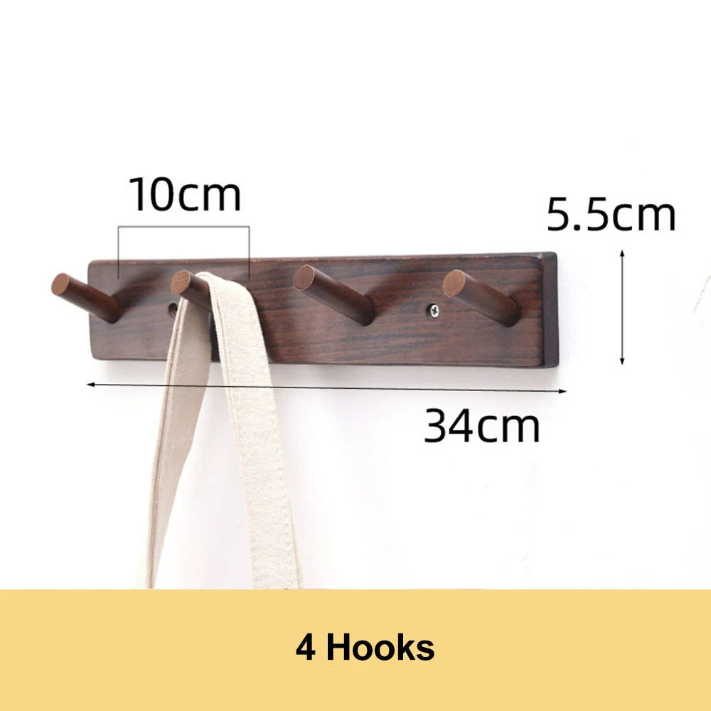 Bedroom Wooden Rack Wall Mounted Space-Saving Hook Rack with 4 Retractable Hook