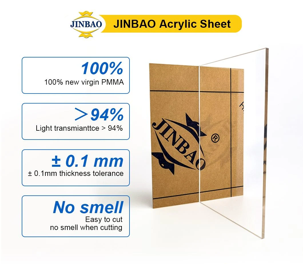 Jinbao Cheap PMMA Board 10mm 3mm 1mm 2mm 5mm UV White Black Frosted Furniture Transparent Perspex Rigid Thick Clear Color Glitter Plastic Cast Acrylic Sheet