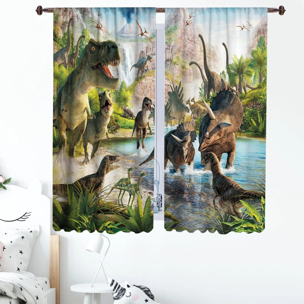 Curtains for Kids Bedroom - Dinosaur Window Drapes for Boys and Girls Living Room, 3D Jurassic Nature Cute Room Decor 2 Panel