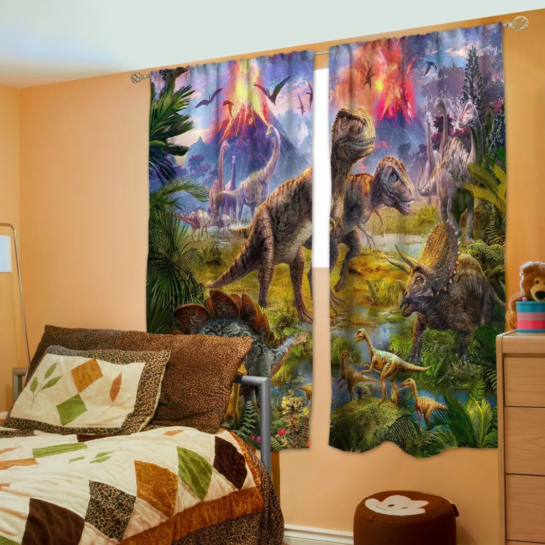 Curtains for Kids Bedroom - Dinosaur Window Drapes for Boys and Girls Living Room, 3D Jurassic Nature Cute Room Decor 2 Panel