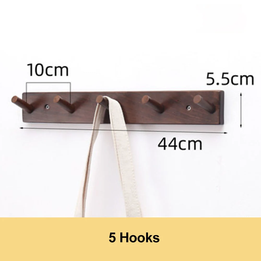 Bedroom Wooden Rack Wall Mounted Space-Saving Hook Rack with 4 Retractable Hook