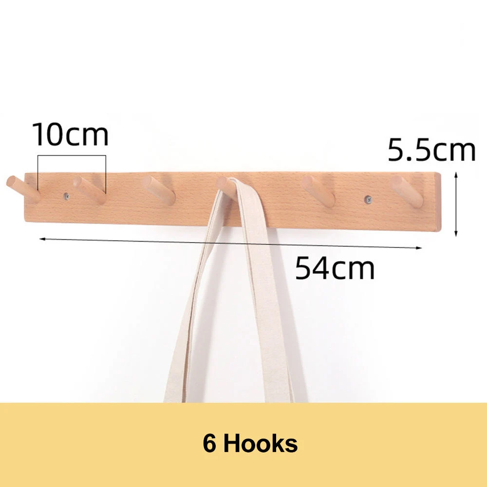 Bedroom Wooden Rack Wall Mounted Space-Saving Hook Rack with 4 Retractable Hook