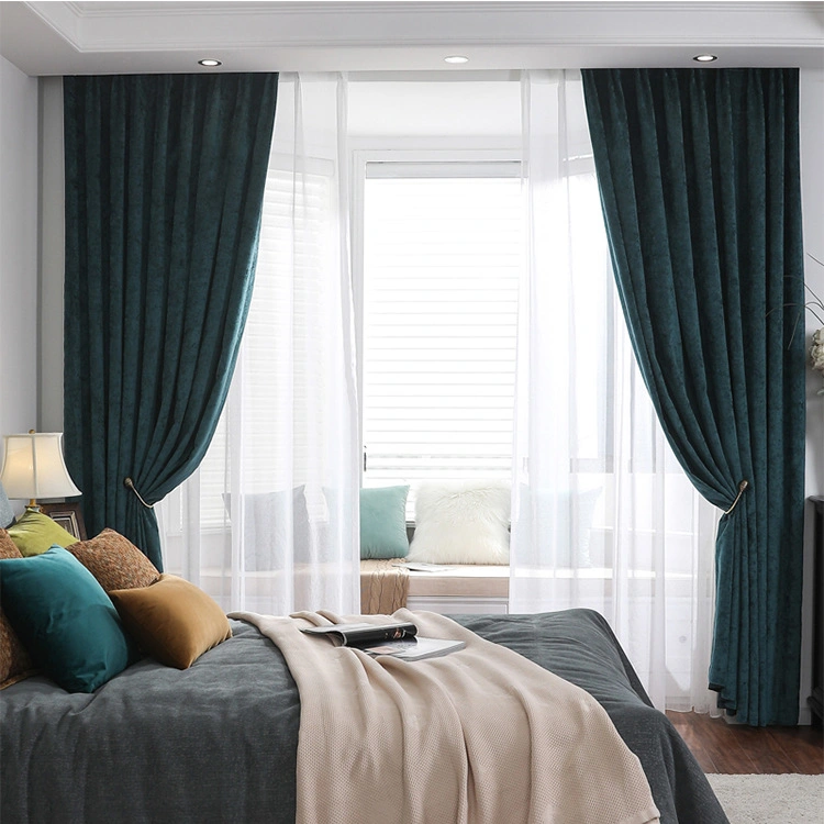 Solid Color Thickened Semi Shading Curtain, Living Room Bedroom Project Custom-Made, Delicate Han