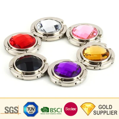  Alta qualità Moda scintillante polvere scintillante Flower Crystal Portable Folding Borsetta in metallo Artigianato in lega di zinco Accessori borsetta Borsa a gancio Appendiabiti per donne