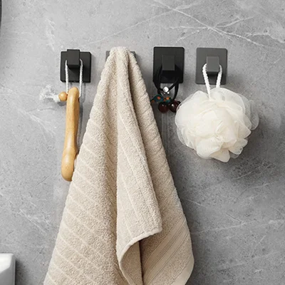  Prezzo di fabbrica adesivo nero gancio acciaio inox gancio rotondo Appendiabiti in metallo per la parete del bagno con ganci per tenda