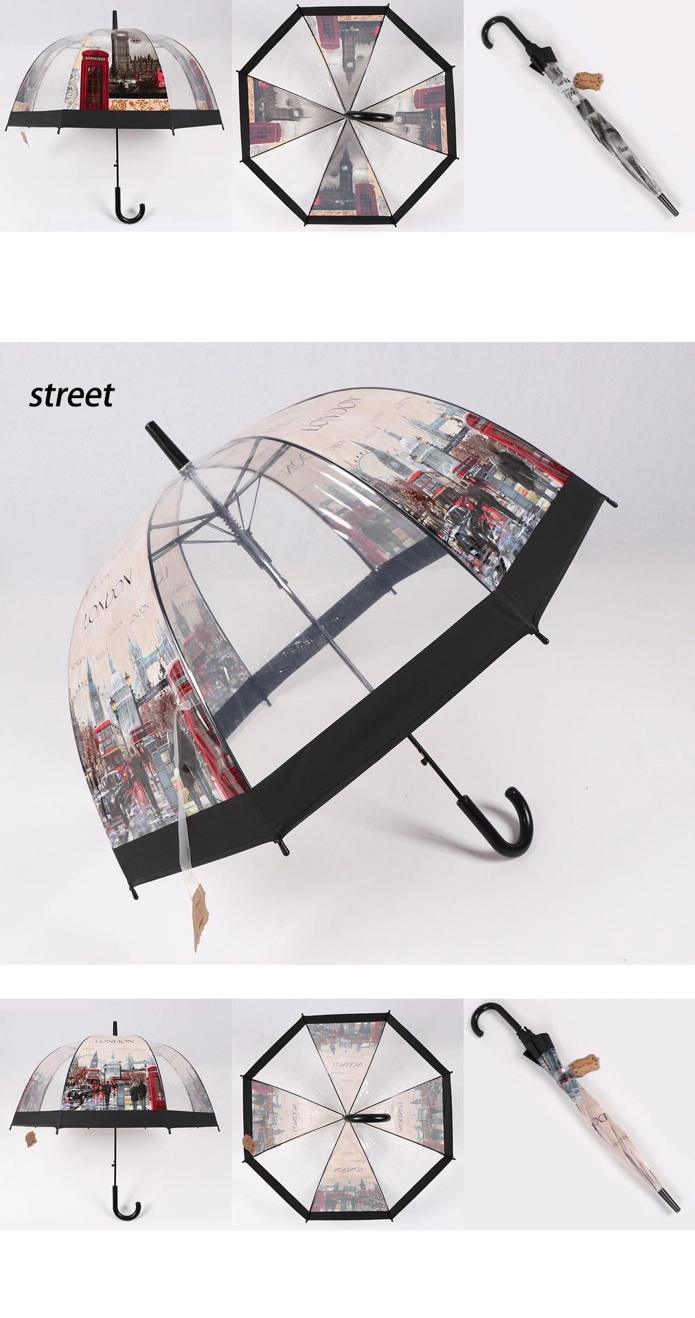 BSCI Factory OEM Promotion Advertising New Invention Wholesale Custom Designed Windproof Dome Shaped Clear Transparent Paraguas Rain Lady Umbrella for Outdoor