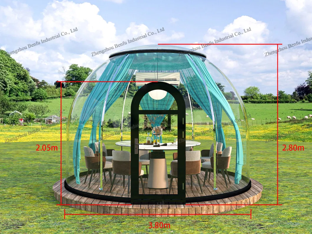 Indoor Area 23.74 Square Meters PVC PC Hotel Transparent Glamping Geodesic Dome Bubble Tent for Outdoor Dining