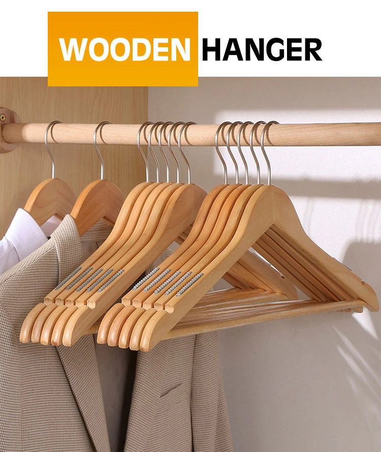 Hot Sale Premium Quality Logo Strong Coat Hanger Round Head Custom Solid Wood Hangers for Clothing