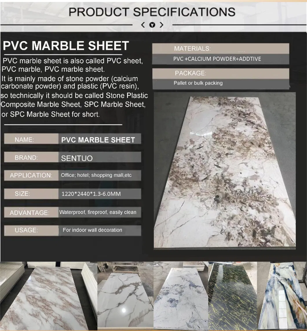 Customizable UV Coated PVC Plastic Faux Marble Stone Spc Laminate Sheet