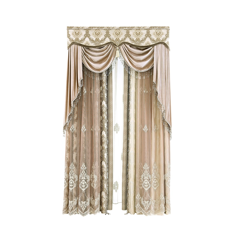 Luxury European Style Living Room Valance Curtain with Matched Embroidery Sheer Panel