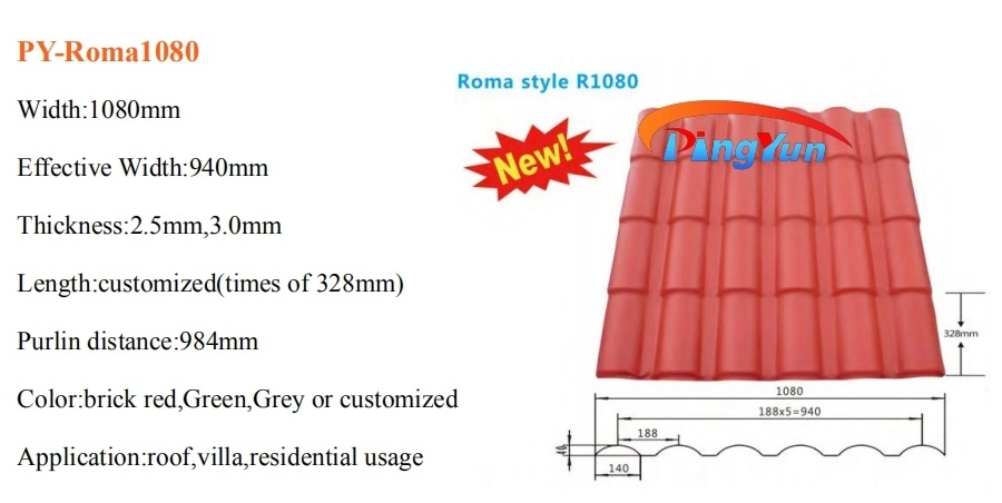 Big Wave Roma Style ASA PVC Synthetic Corrugated Plastic Roofing Sheets for Portable House