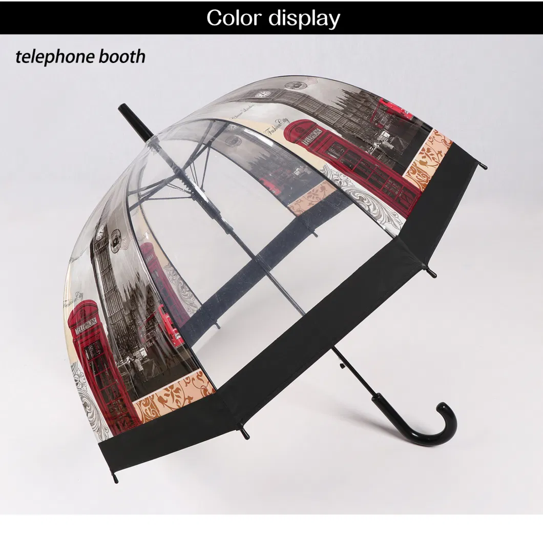 BSCI Factory OEM Promotion Advertising New Invention Wholesale Custom Designed Windproof Dome Shaped Clear Transparent Paraguas Rain Lady Umbrella for Outdoor