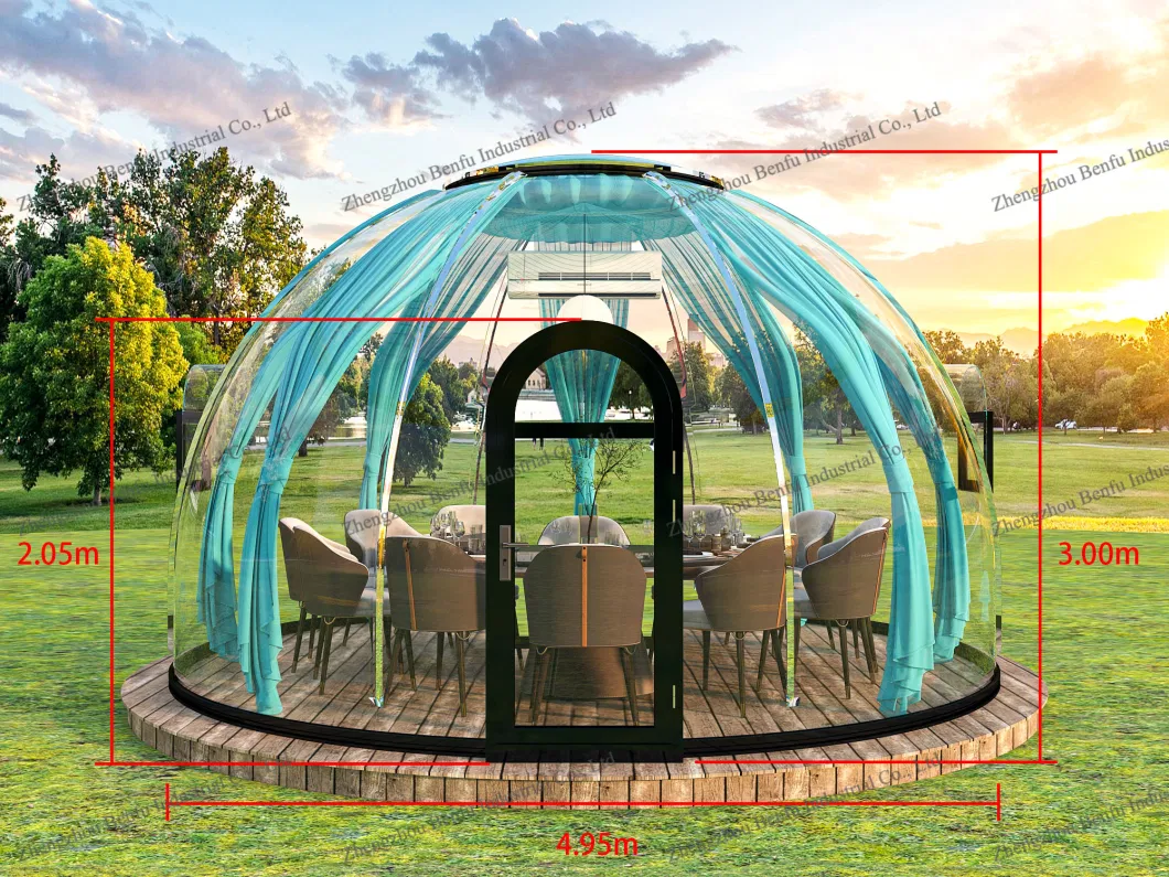 Indoor Area 23.74 Square Meters PVC PC Hotel Transparent Glamping Geodesic Dome Bubble Tent for Outdoor Dining