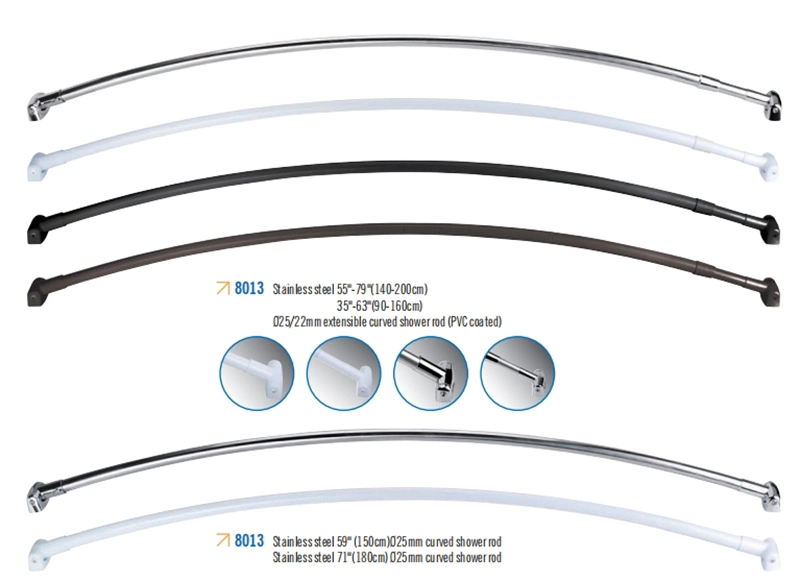 Stainless Steel PVC Coated Curved Shower Curtain Rod