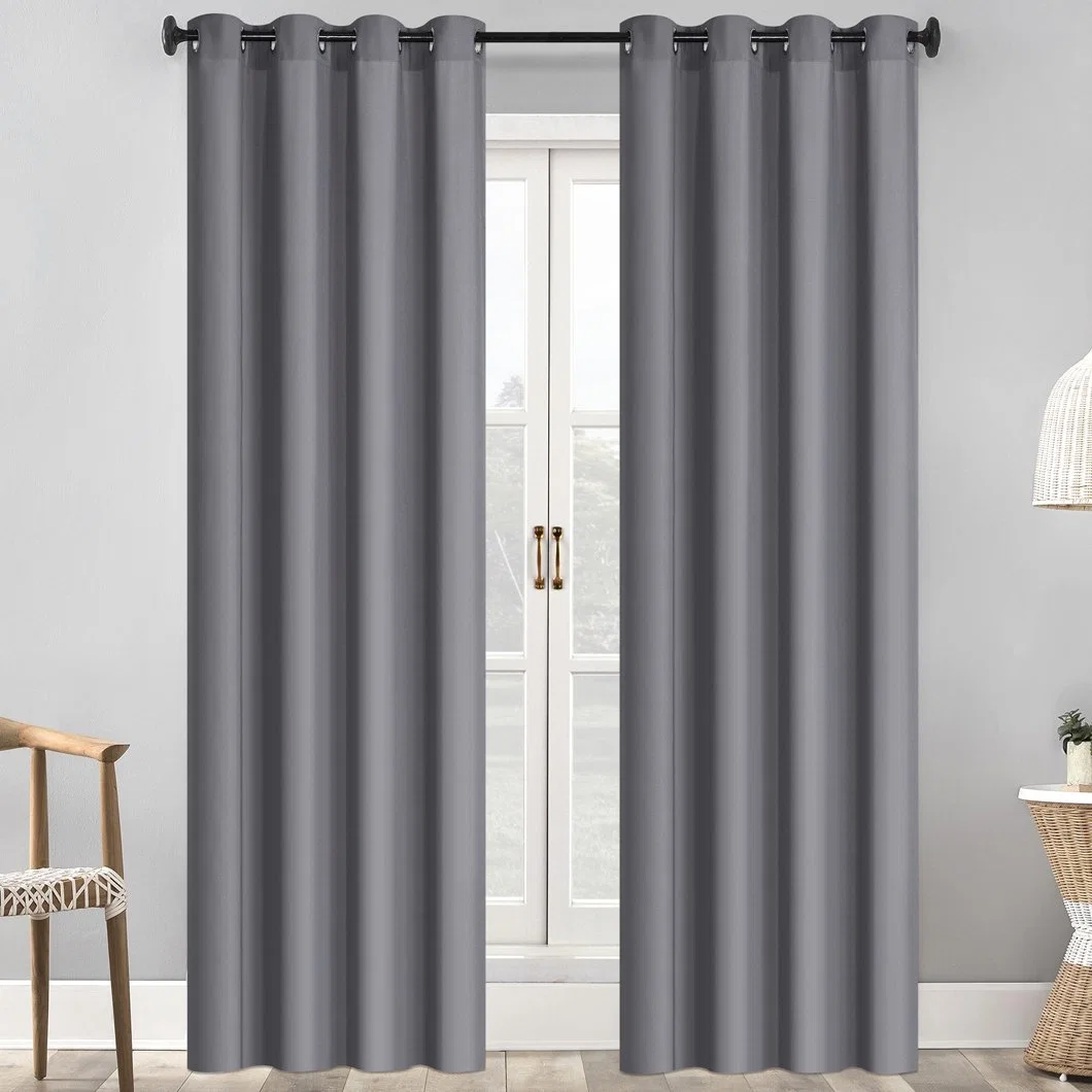 European Style Grey Plain Oxford Fabric Curtain Flat Window PVC Bag Inside Grommet with Oeko-Tex100 Curtains