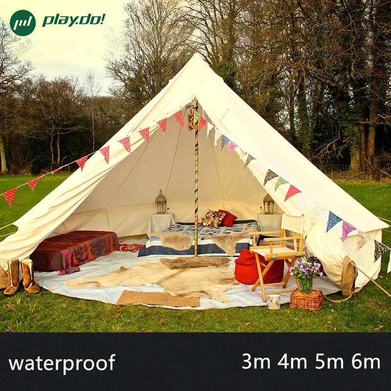 4m-6m Fireproof Waterproof Hotel Tent Camping Canvas Bell Tent with Stove Hole