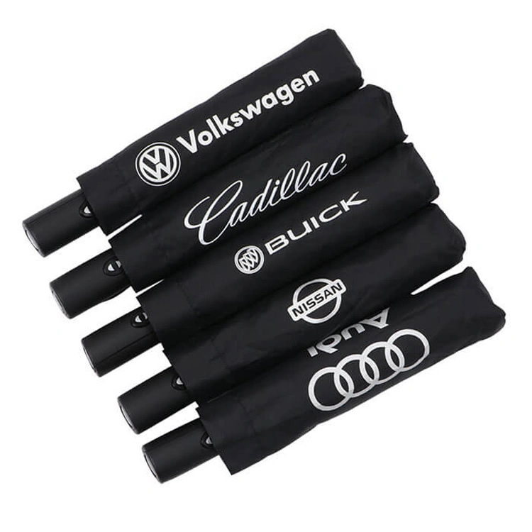 China Factory Rain Sun Automatic Three Fold Outdoor Travel Umbrella Volkswagen Land Rover Benz Audi Full Automatic Advertising 3 Folding Gift Umbrellas for Car