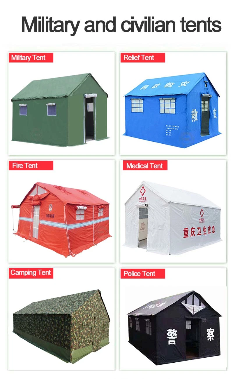 China Relief Tent 1 Fireproof Tarpaulin Waterproof 20 Person Tents with Toilet Size, Lettering, Colour, Customised Tents for Disaster Relief