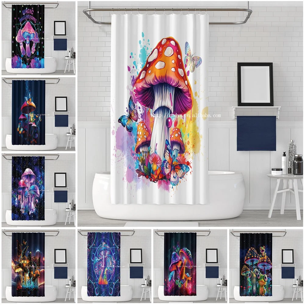 Mushroom 3D Printed Shower Curtain Modern Customized Plastic Shower Curtain