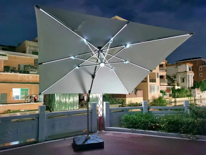 3 M Large UV Resistant Garden Balcony Parasol Outdoor Patio Roman Umbrellas with LED Light