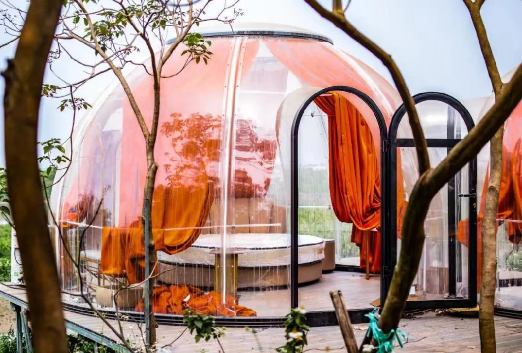 Indoor Area 23.74 Square Meters PVC PC Hotel Transparent Glamping Geodesic Dome Bubble Tent for Outdoor Dining