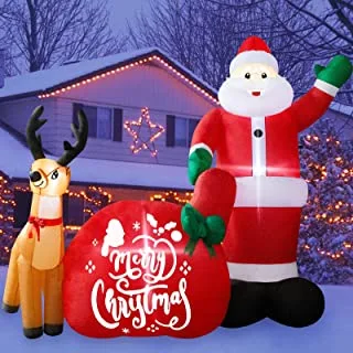 2023 Christmas Polar Bear Inflatable Decoration, Polar Bear with Penguin Inflatable with Build-in LEDs Blow up Inflatables for Christmas Party Outdoor, Yard, G