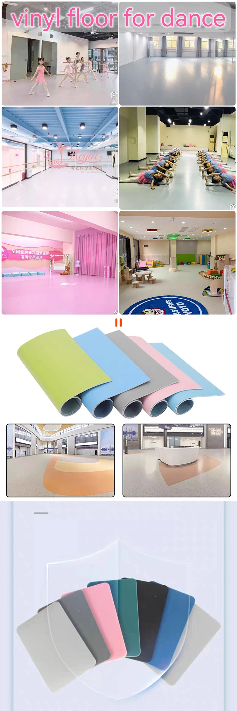 Waterproof Plastic Floor Dance Room Yoga Studio PVC Flooring 5mm Roll