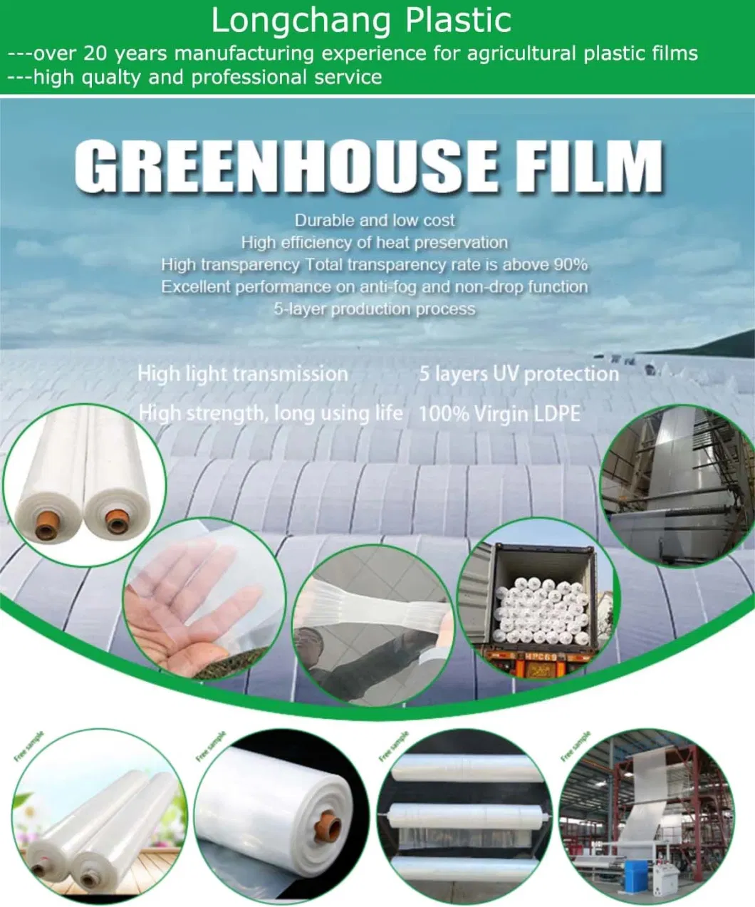 UV Resistant Clear Plastic Sheets for Greenhouse 200 Um UV Agriculture Greenhouse Plastic Cover Film Rolls