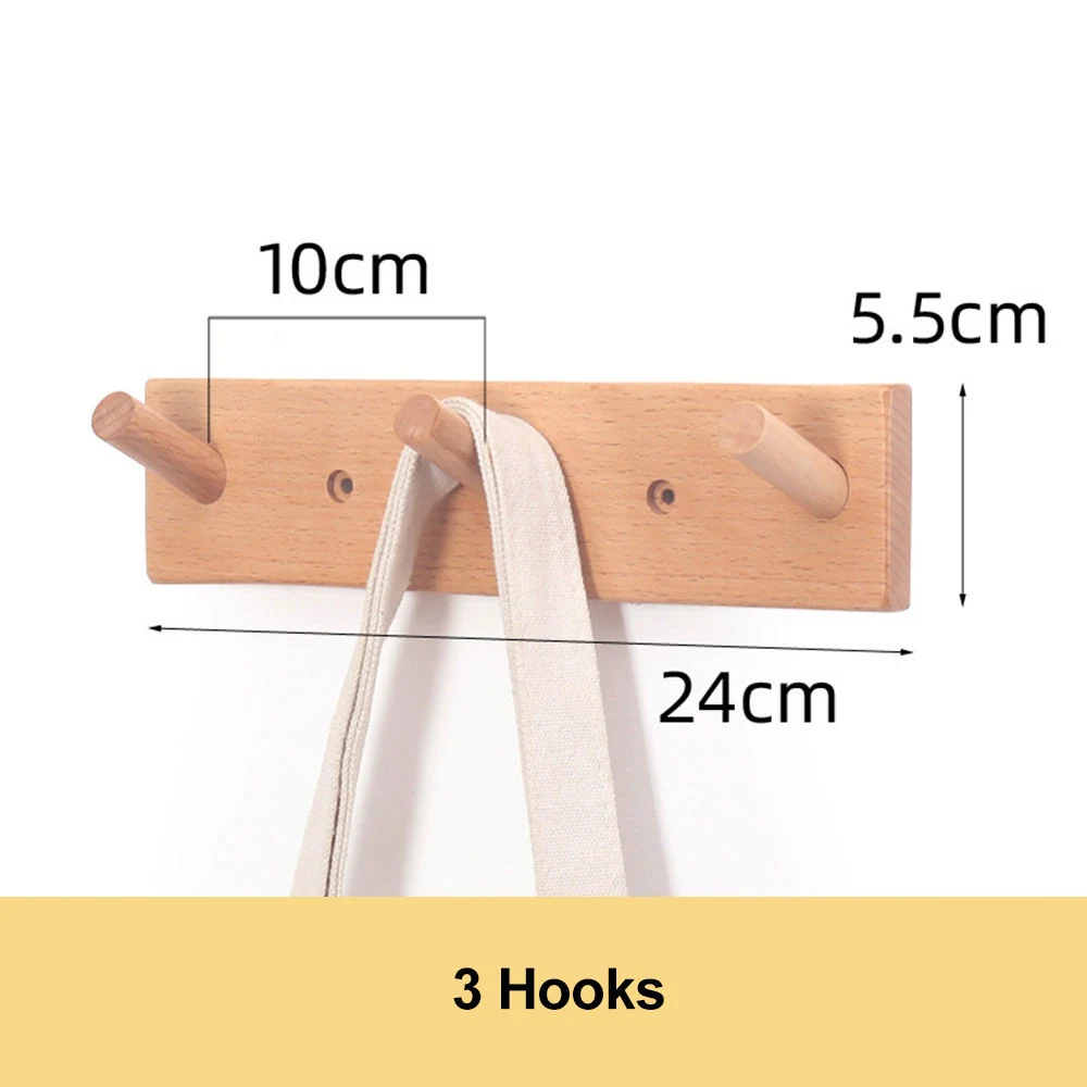 Bedroom Wooden Rack Wall Mounted Space-Saving Hook Rack with 4 Retractable Hook