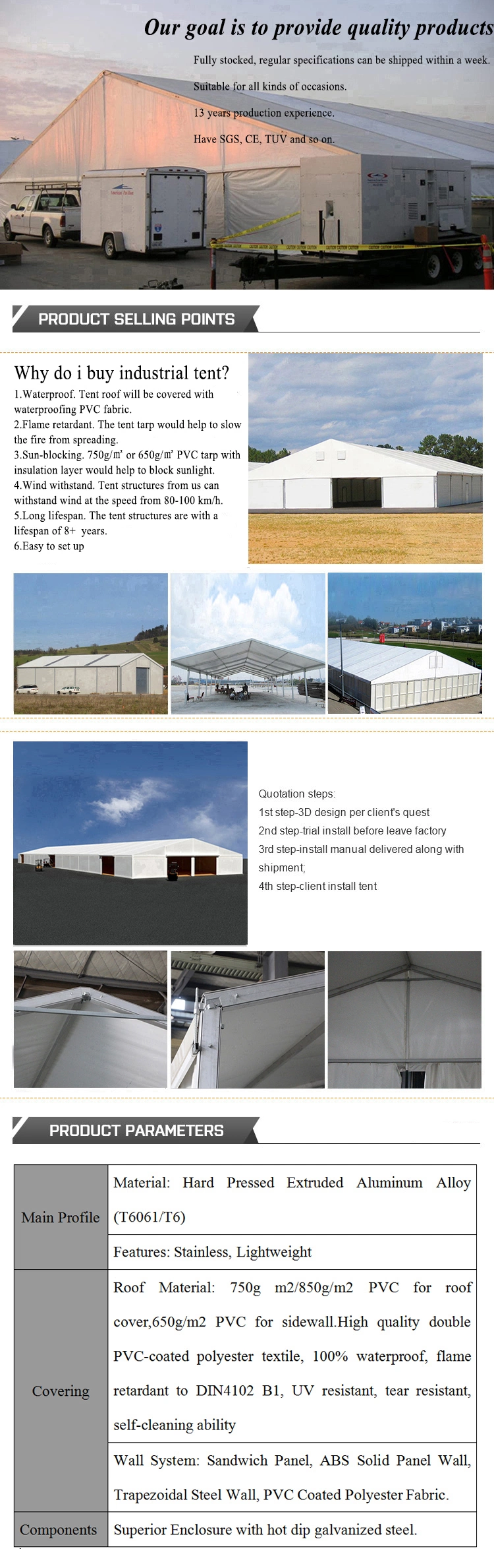 Large Outdoor Aluminum Outdoor Party Wedding Marquee Tent for Events and Exhibition