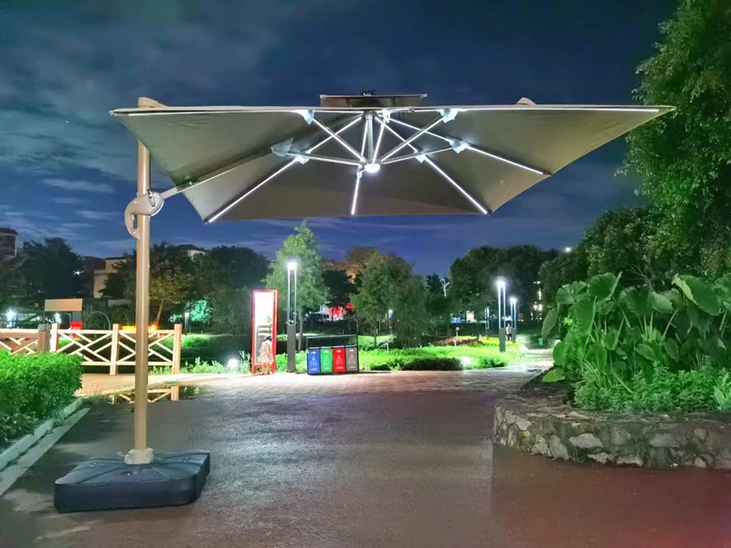 3 M Large UV Resistant Garden Balcony Parasol Outdoor Patio Roman Umbrellas with LED Light