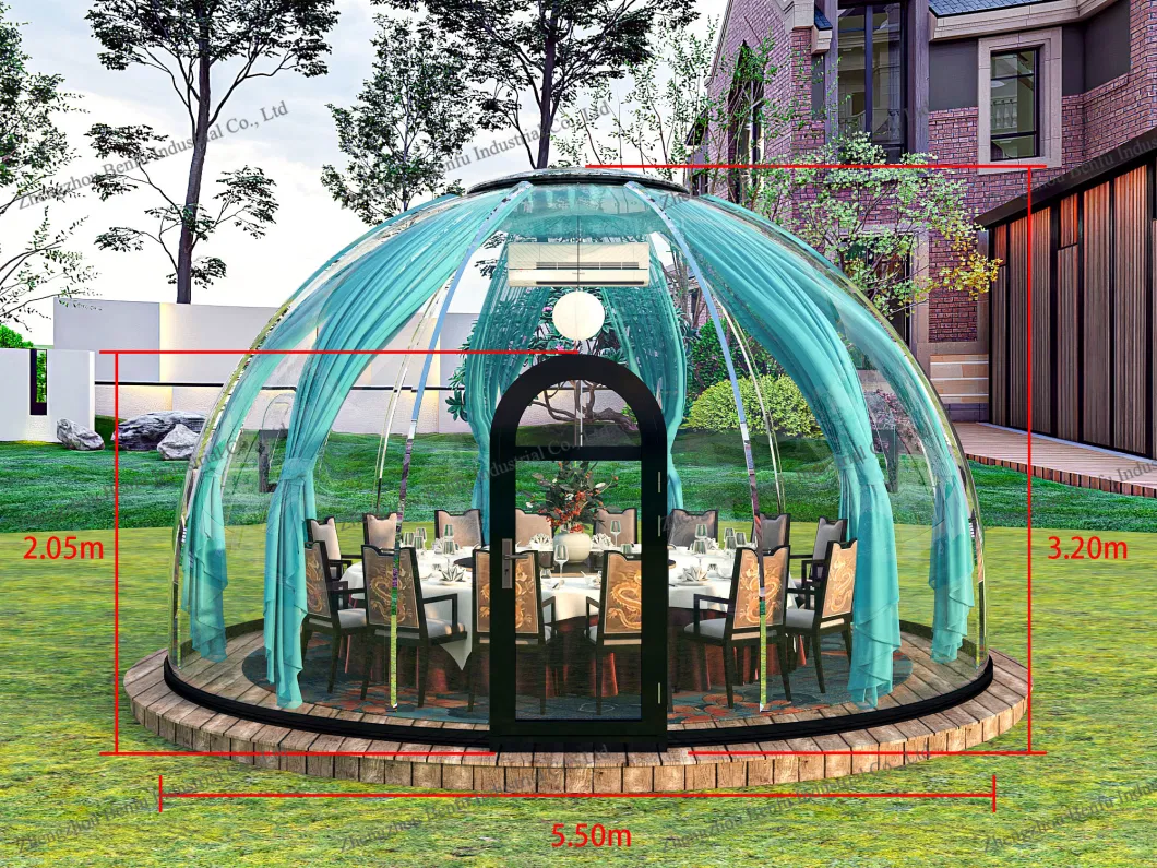 Indoor Area 23.74 Square Meters PVC PC Hotel Transparent Glamping Geodesic Dome Bubble Tent for Outdoor Dining