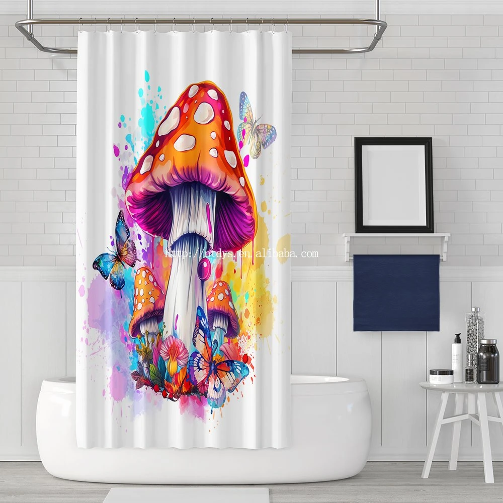 Mushroom 3D Printed Shower Curtain Modern Customized Plastic Shower Curtain